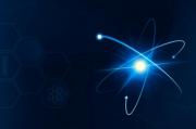 Zdjęcie przedstawiające obramowanie wektora tła technologii atomowej w stylu niebieskiego neonu 