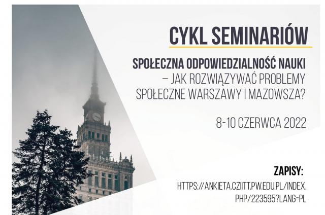 Plakat cyklu seminariów Społeczna Odpowiedzialność Nauki